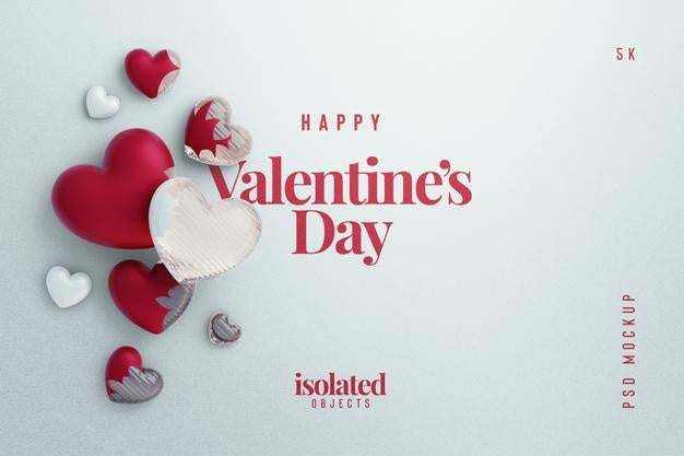 Valentines Day Background Mockup With A Composition Of Decorative Love Hearts Top View Psd