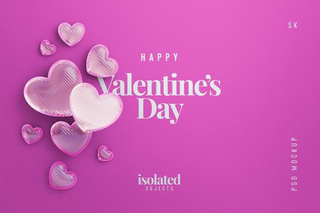 Valentines Day Background Mockup With A Composition Of Decorative Love Hearts Top View Psd