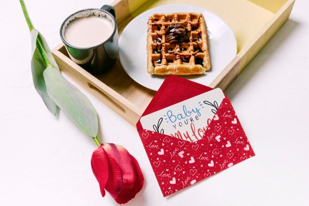 Valentines Day Card Mockup With Breakfast Psd