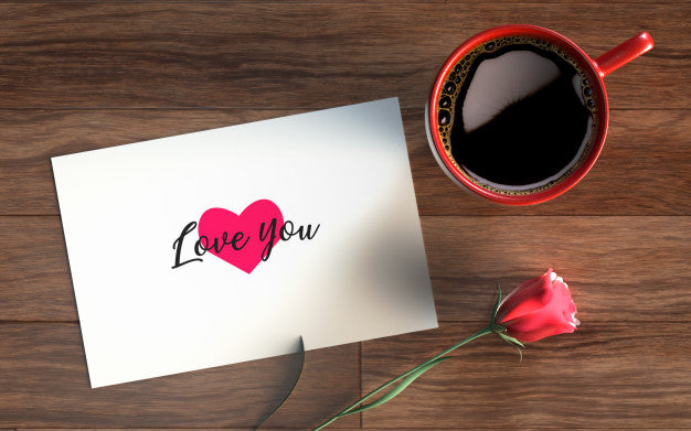 Valentine'S Day Card With Coffe And Rose Psd