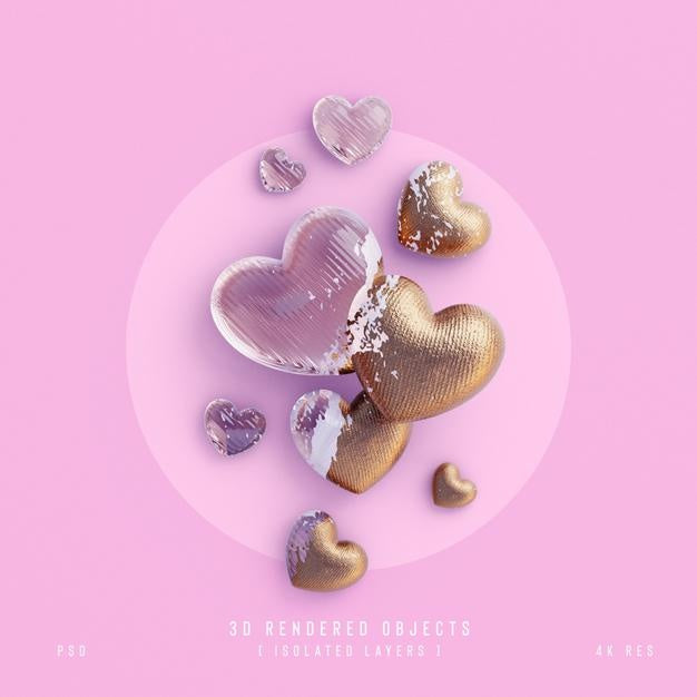 Valentines Day Cute Love Hearts Decorative Composition Isolated And Transparent 3D Rendering Psd