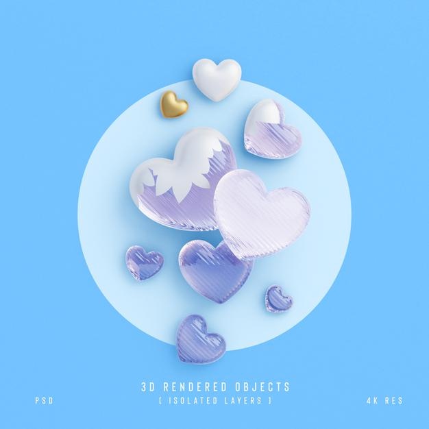 Valentines Day Cute Love Hearts Decorative Composition Isolated And Transparent 3D Rendering Psd