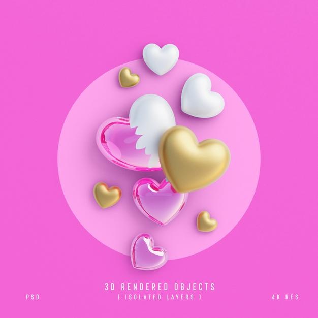 Valentines Day Cute Love Hearts Decorative Composition Isolated And Transparent 3D Rendering Psd