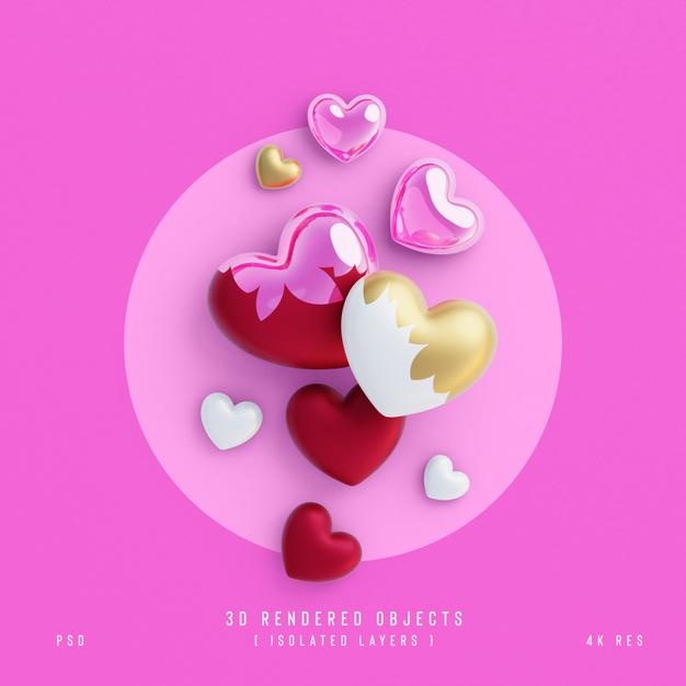 Valentines Day Cute Love Hearts Decorative Composition Isolated And Transparent 3D Rendering Psd
