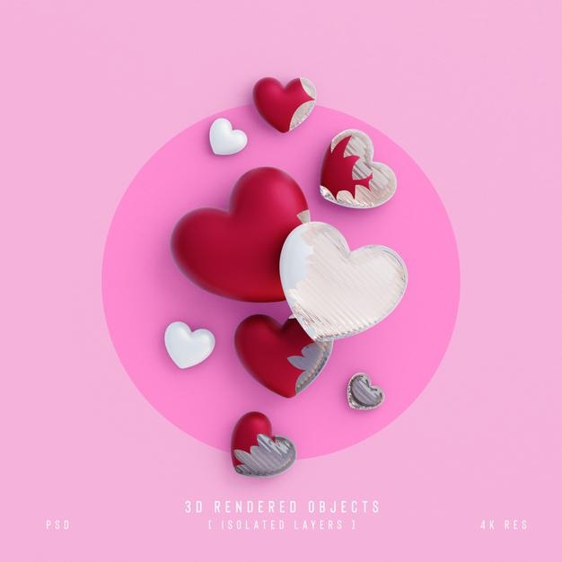 Valentines Day Cute Love Hearts Decorative Composition Isolated And Transparent 3D Rendering Psd