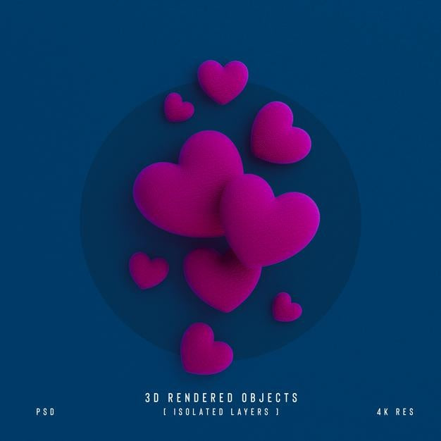 Valentines Day Cute Love Hearts Decorative Composition Isolated And Transparent 3D Rendering Psd