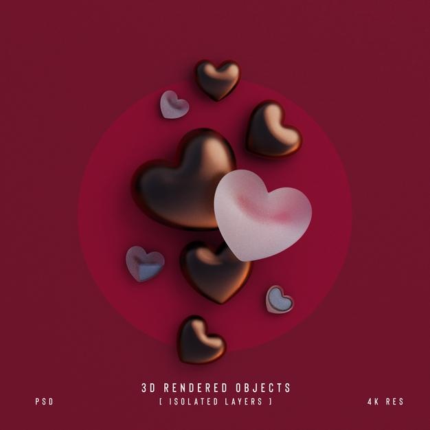 Valentines Day Cute Love Hearts Decorative Composition Isolated And Transparent 3D Rendering Psd