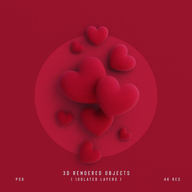 Valentines Day Cute Love Hearts Decorative Composition Isolated And Transparent 3D Rendering Psd