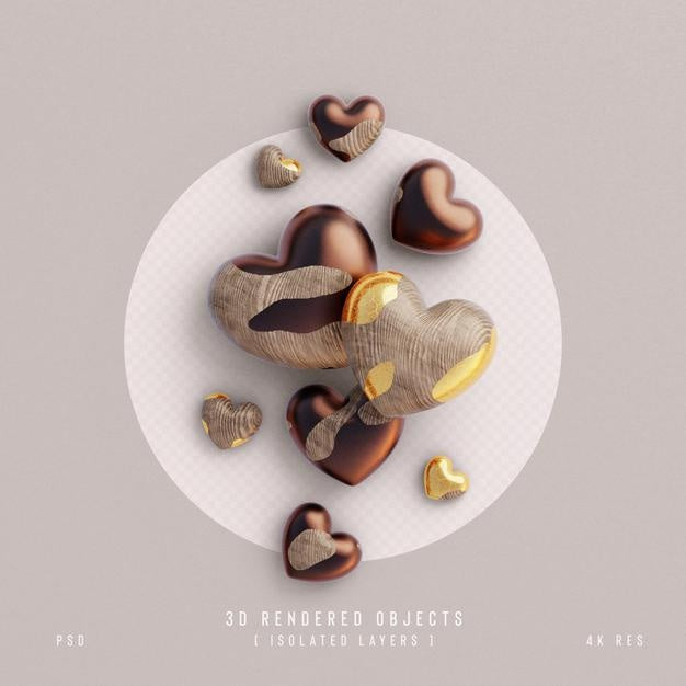 Valentines Day Cute Love Hearts Decorative Composition Isolated And Transparent 3D Rendering Psd