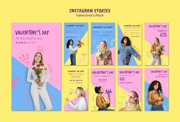 Valentine'S Day Instagram Stories Set Template Psd