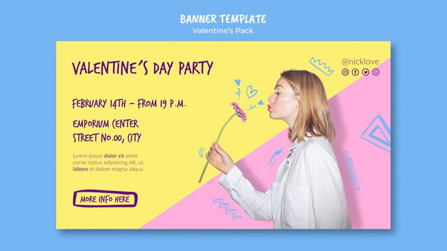 Valentine'S Day Party Banner Template Psd