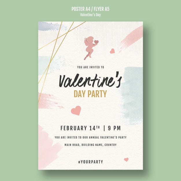 Valentine'S Day Party Flyer With Angels Psd