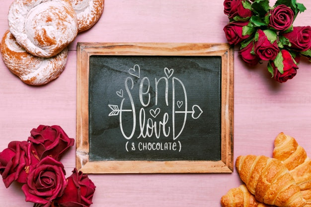 Valentines Day Slate Mockup With Breakfast Psd