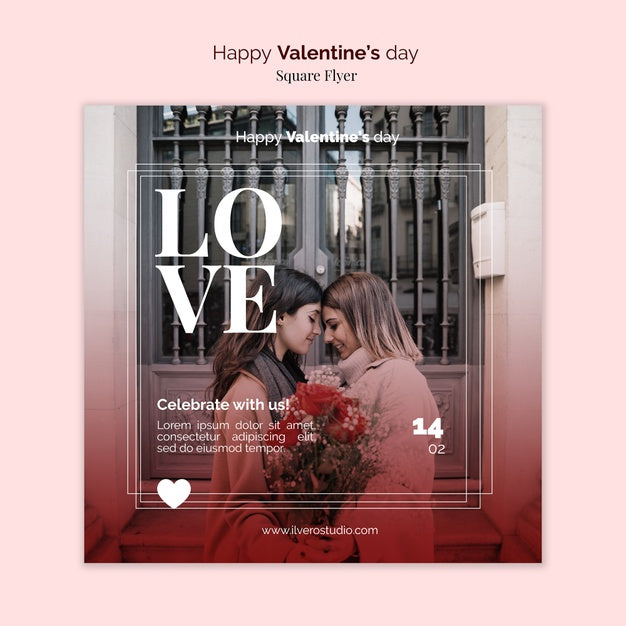 Valentine'S Day Square Flyer With Female Couple Psd
