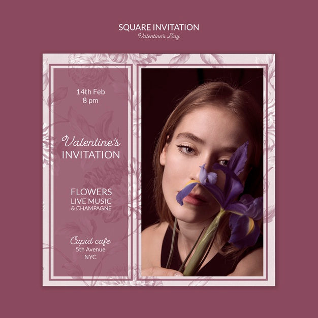 Valentine'S Day Square Invitation Concept Psd