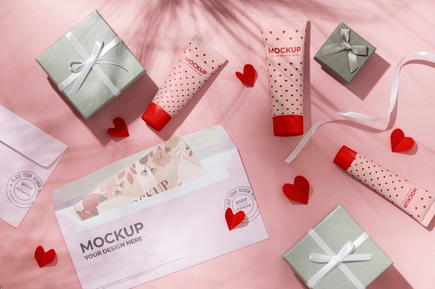 Valentines Day Still Life With Makeup Mockup Psd