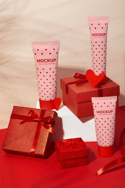 Valentines Day Still Life With Makeup Mockup Psd