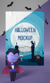 Vampire Character Next To Halloween Poster Mock-Up Psd
