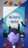 Vampire Man Next To Halloween Card Mock-Up Psd