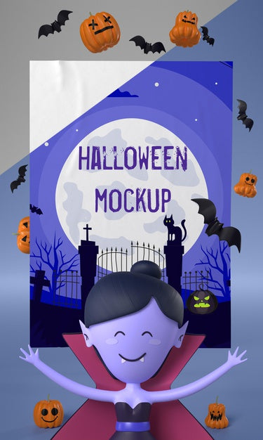 Vampire Woman Next To Halloween Card Psd