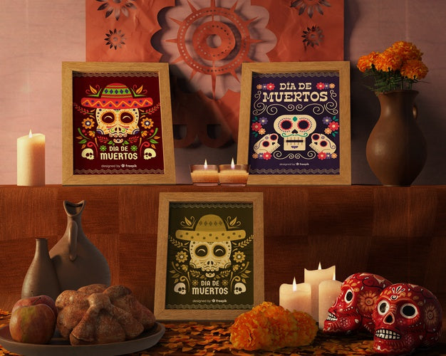 Variety Of Colours And Designs For Dia De Muertos Mock-Ups Psd