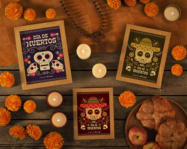 Variety Of Dia De Muertos Mock-Up Top View Psd