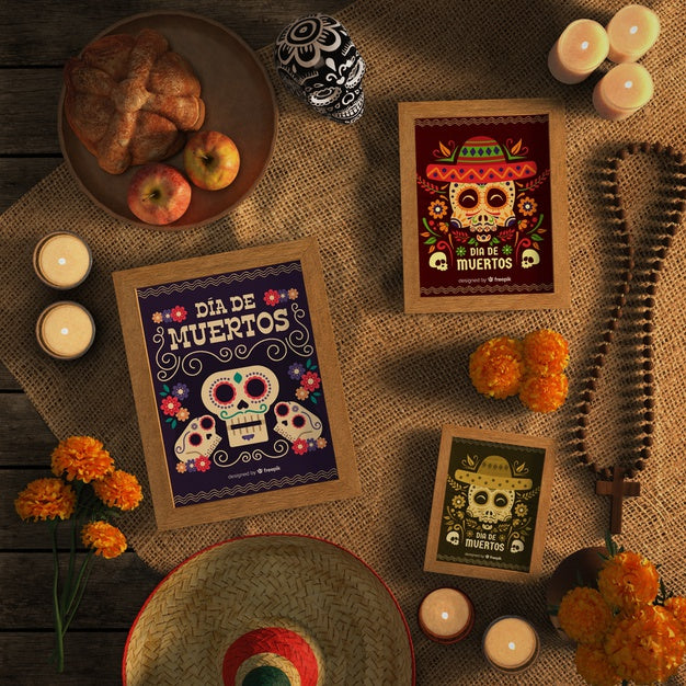 Variety Of Dia De Muertos Mock-Ups Flat Lay Psd