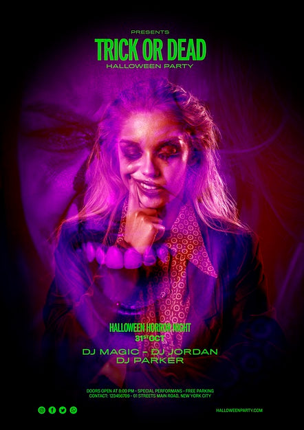 Variety Of Facial Expressions Of A Woman With Halloween Make-Up Psd