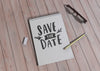 Various Designs For Save The Date Wedding Invitation On Wooden Background Psd