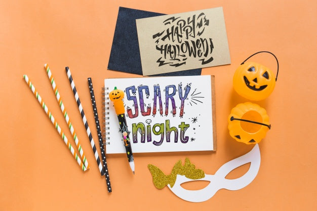 Various Halloween Elements Mockup Psd
