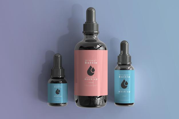 Various Size Dropper Bottle Mockup Scene Psd