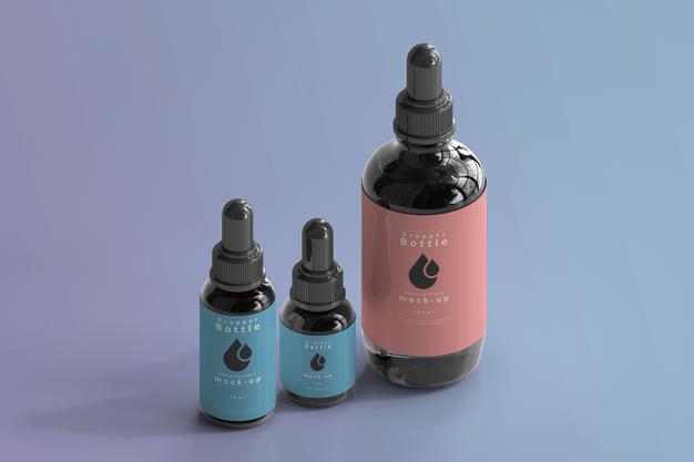 Various Size Dropper Bottle Mockup Scene Psd