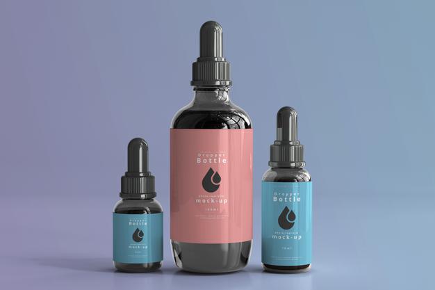 Various Size Dropper Bottle Mockup Scene Psd