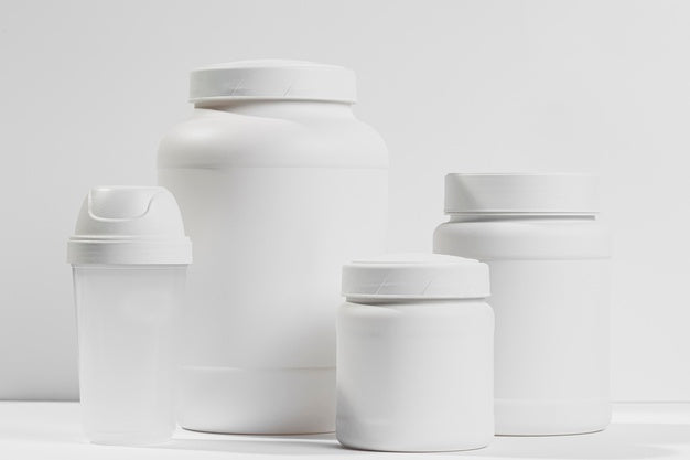 Various White Containers With Protein Powder Psd