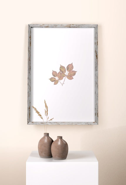 Vases With Flowers And Frame On Wall Psd