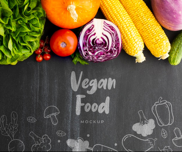 Vegan Food Lettering With Doodles And Veggies Psd