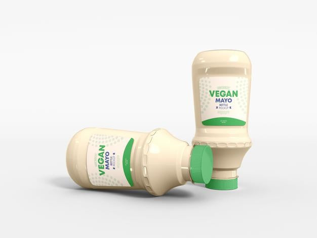 Vegan Mayo Glass Bottle Packaging Mockup Psd