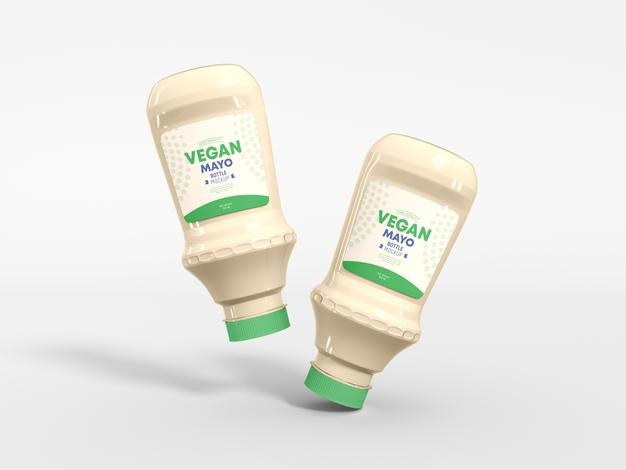 Vegan Mayo Glass Bottle Packaging Mockup Psd