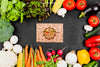 Vegetables Mockup With Cardboard In Middle Psd