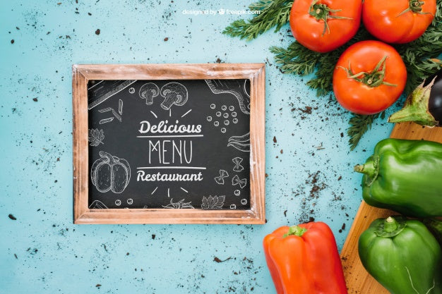 Vegetarian Mockup With Slate On Left Psd