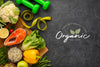 Veggies Doodle Background With Healthy Food And Dumbbells Psd