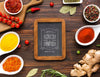 Vertical Chalkboard With Frame Surrounded By Spices And Herbs Psd