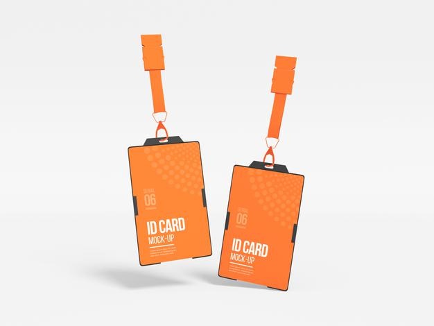 Vertical Id Card With Holder Mockup Psd