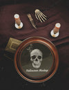 Vintage Decoration Of Halloween Round Frame With Skull Psd