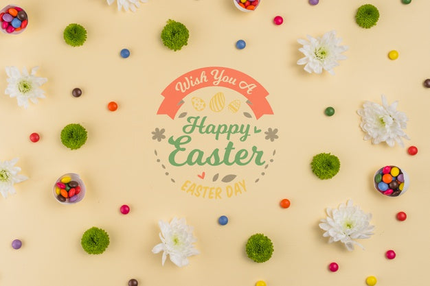 Vintage Easter Day Mockup With Flowers Psd