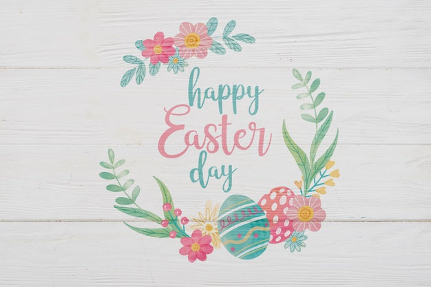 Vintage Easter Day Mockup With Flowers Psd