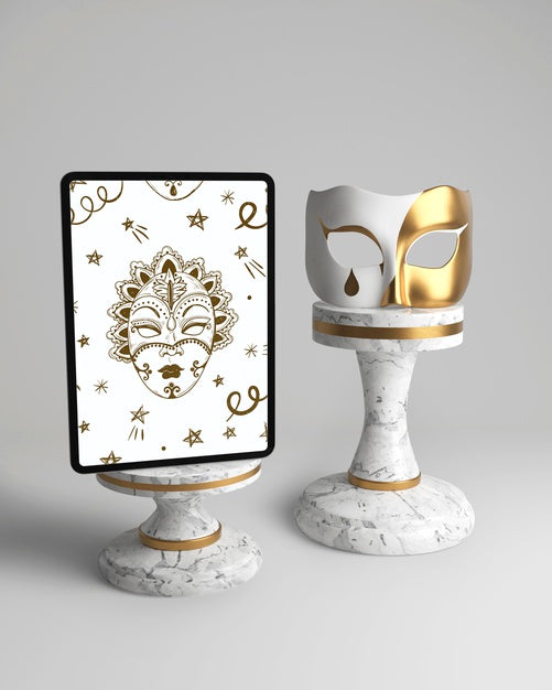 Vintage Elegant White And Golden Mask And Mock-Up Psd