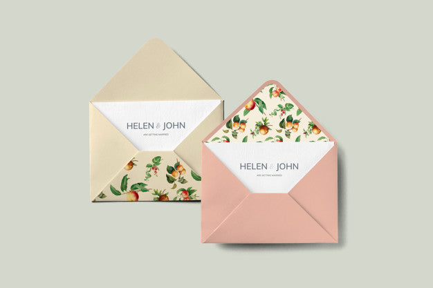Vintage Fruits Invitation Card Envelope Mockup Psd