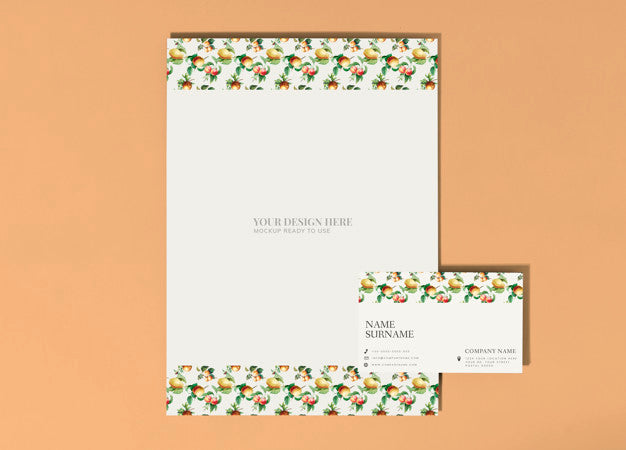 Vintage Fruits Poster And Business Card Mockup Psd