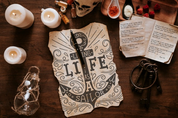 Vintage Sailing Concept With Spices And Page Psd